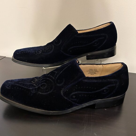 Mens GIORGIO BRUTINI Sz 11 Navy Blue Velvet Embossed Loafers Flats Shoes - Picture 2 of 8